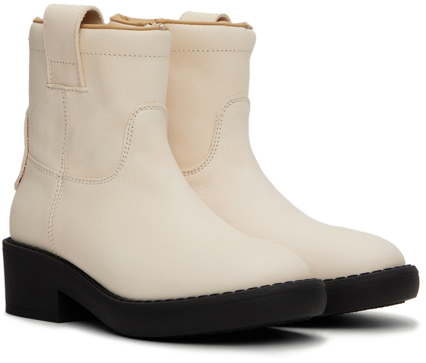 Mm6 Maison Margiela Kids Off-white Leather Boots In 2 White