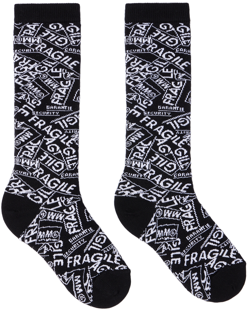 MM6 Maison Margiela Kids Black Fragile Logo Socks