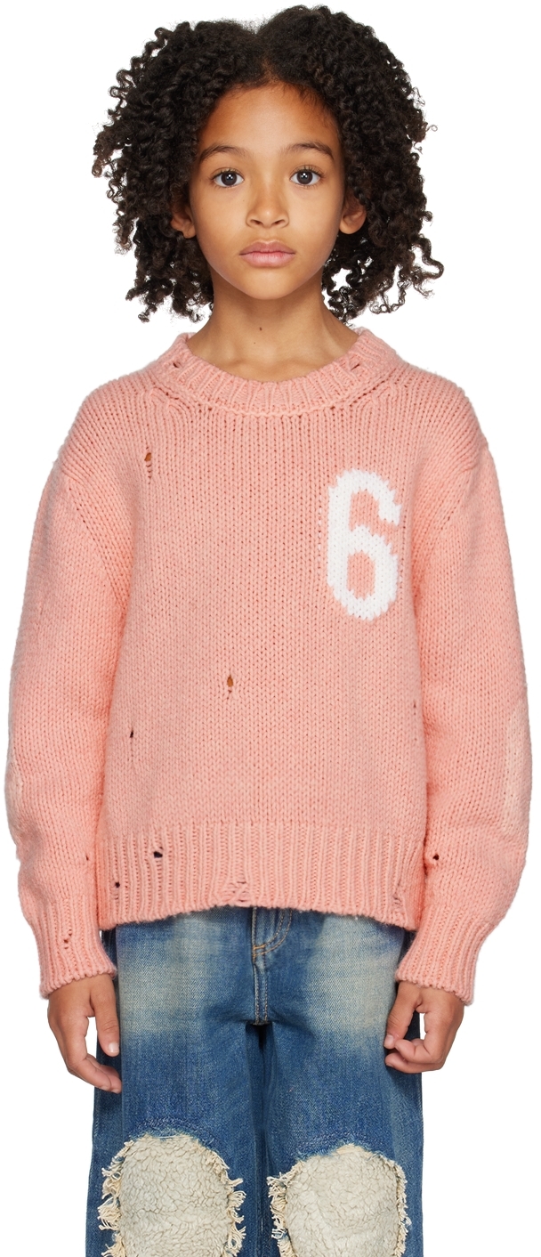 Mm6 Maison Margiela Kids Pink Distressed Sweater In M6302 Peach Pink