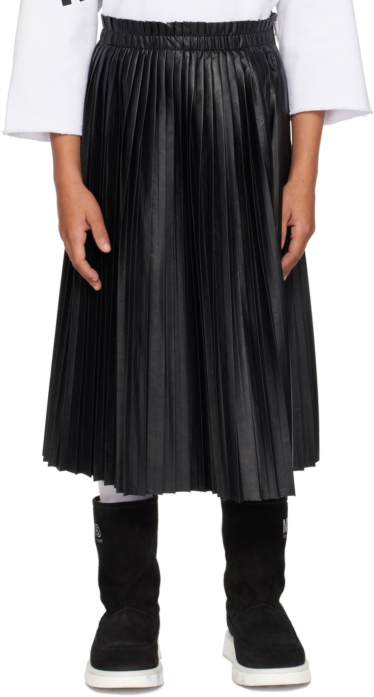 Shop Mm6 Maison Margiela Kids Black Pleated Skirt In M6900 Black