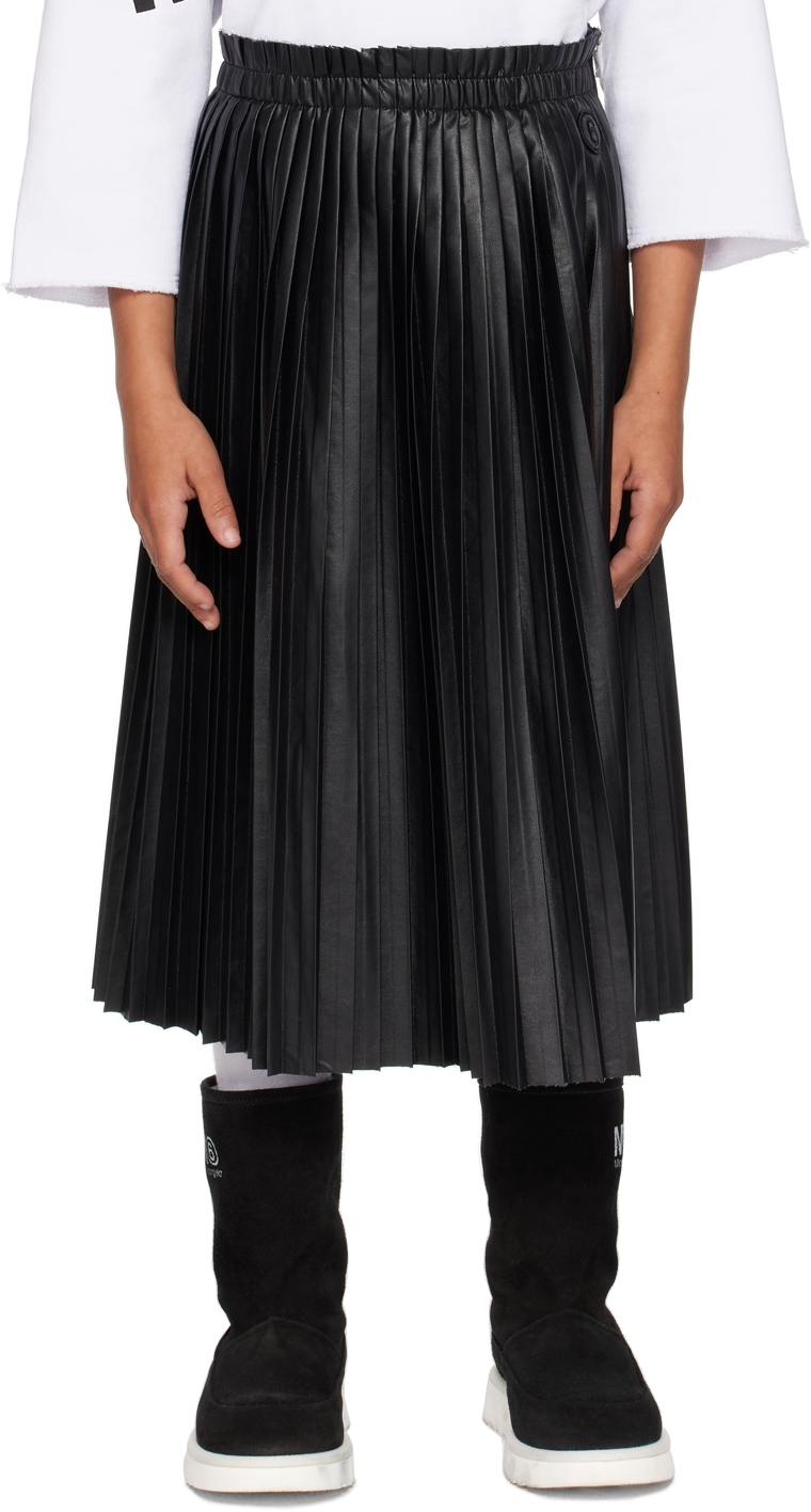 Mm6 Maison Margiela Faux Leather Long Pleated Skirt In M6900 Black