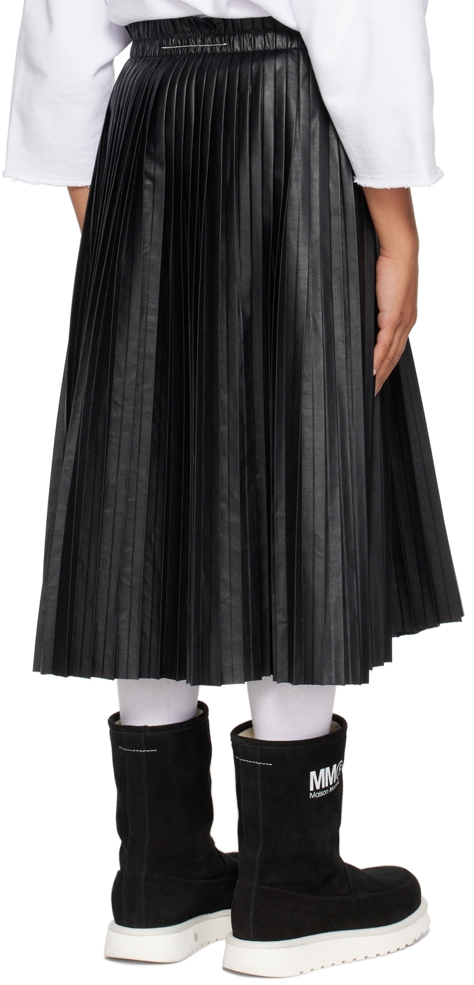 Mm6 Maison Margiela Faux Leather Long Pleated Skirt In M6900 Black