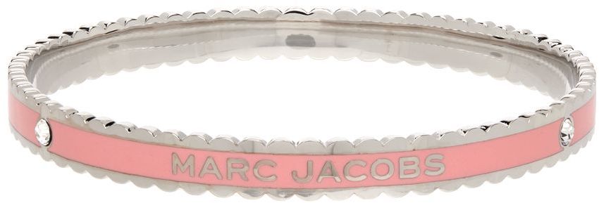Marc Jacobs Silver & Pink 'The Medallion Scalloped Bangle' Bracelet