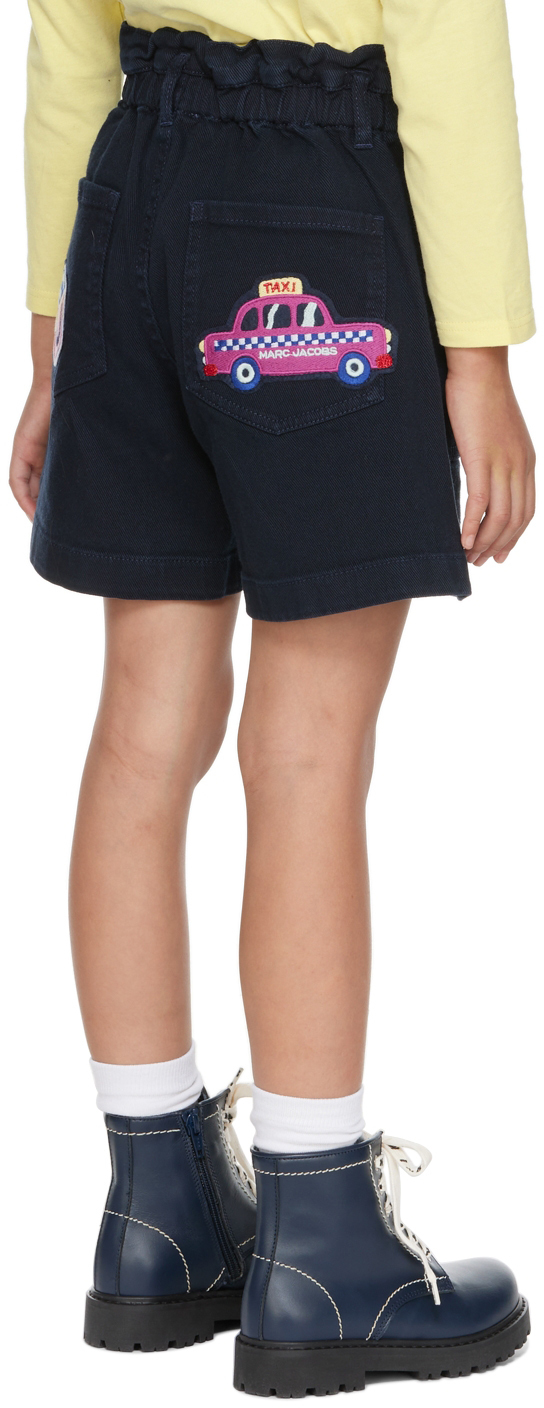 Marc Jacobs Kids Navy Patch Denim Shorts In 84e Dark Blue