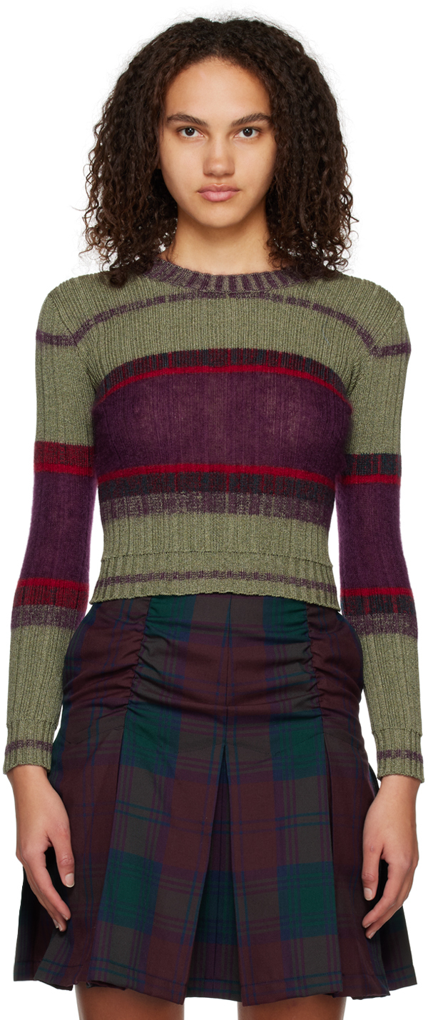 Paria Farzaneh Green & Purple Designer Sweater In Stripe