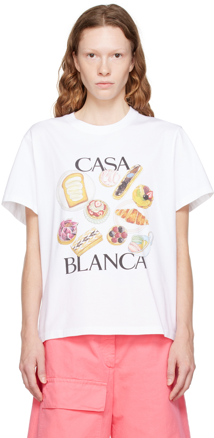 Komkommer Ook schommel Casablanca White 'Patisseries En Vol' T-Shirt | Smart Closet