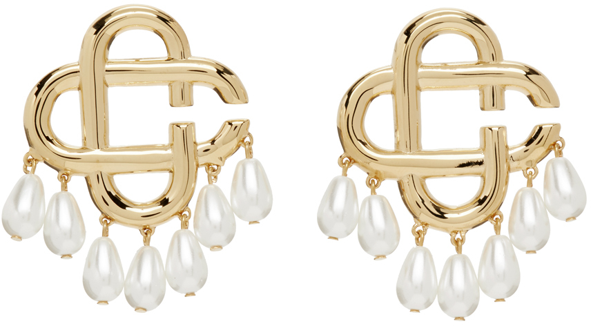 Casablanca Gold Pearl Logo Earrings