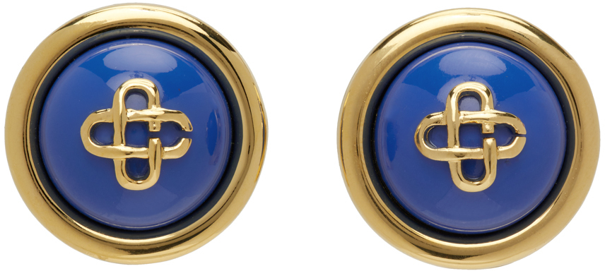 Casablanca Gold & Blue CC Dome Earrings