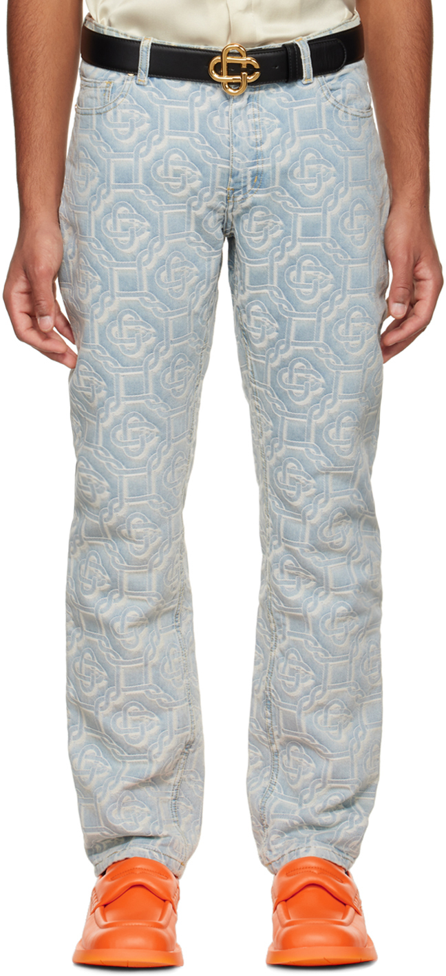 St Toevoeging het dossier Casablanca: Blue Bleached Classic Monogram Jeans | SSENSE