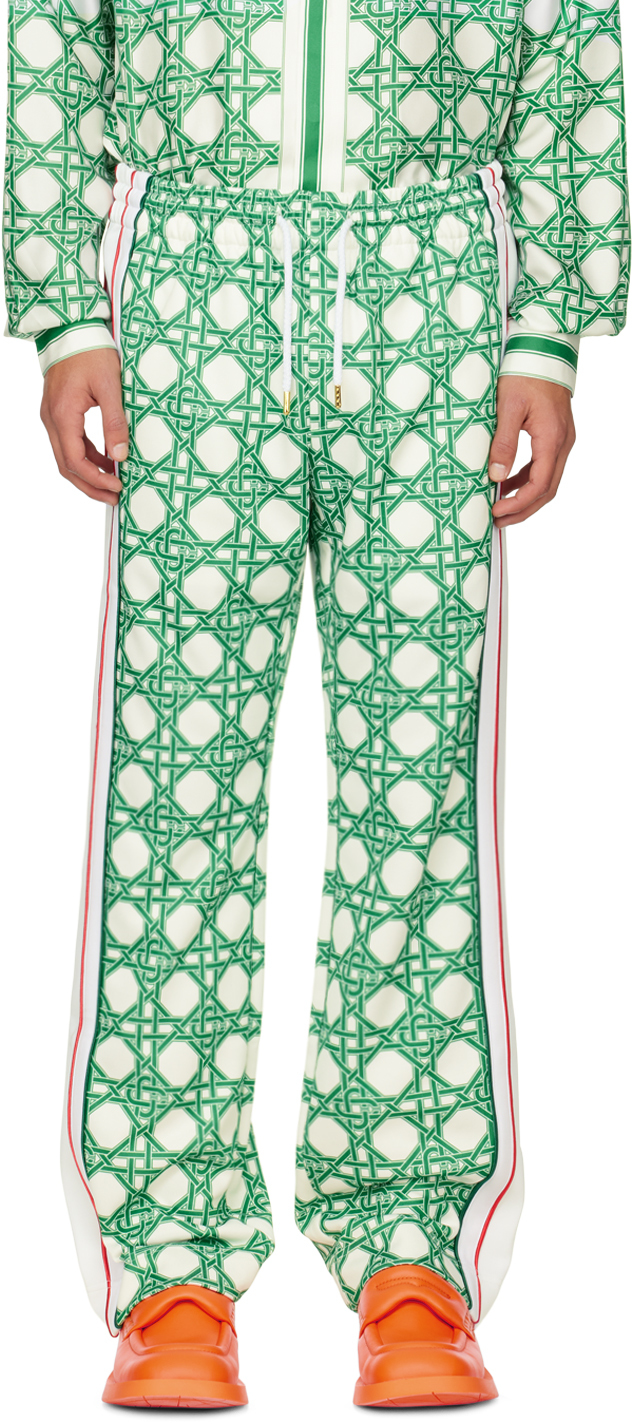 CASABLANCA GREEN & WHITE 'LE MONOGRAMME D'OSIER' TRACK PANTS