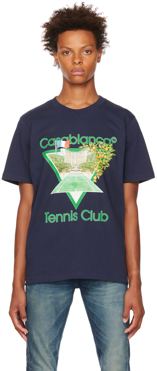 Casablanca: SSENSE EXCLUSIVE Navy Tennis Club T-Shirt | SSENSE