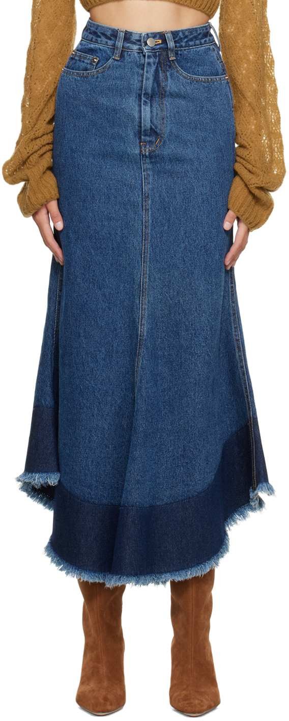 JUNEYEN Blue Asymmetric Denim Midi Skirt