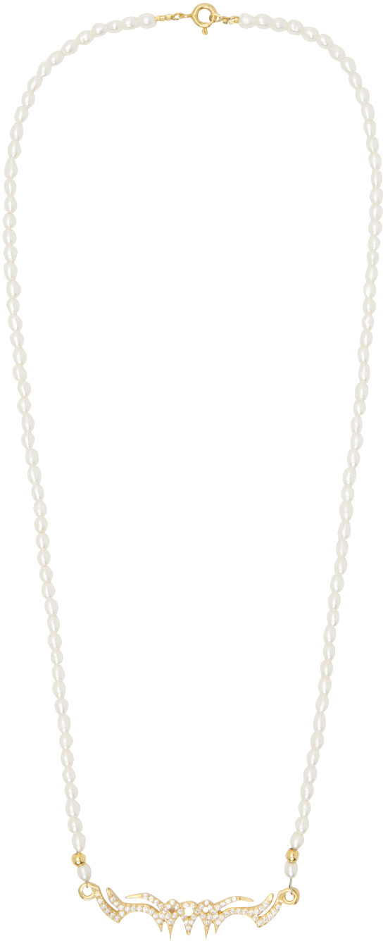 Alan Crocetti SSENSE Exclusive Gold & Pearl Tribal Tattoo Necklace