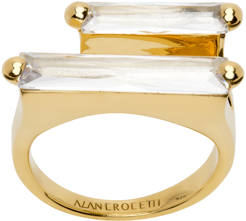 Gold Crystal Double Fantasy Ring Ssense Uomo Accessori Gioielli Anelli 