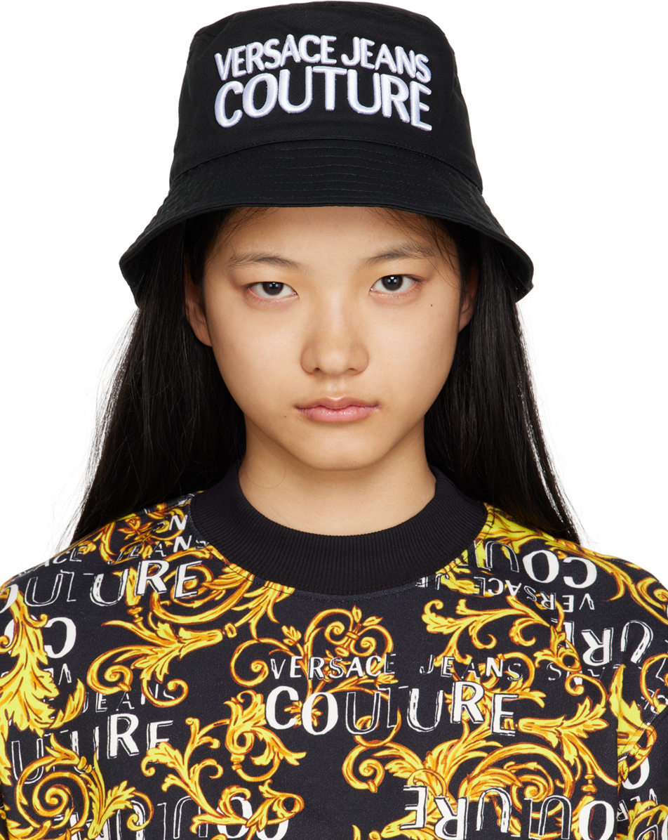 Versace Jeans Couture Black Embroidered Bucket Hat In El01 899+003