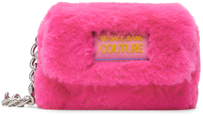 Versace Jeans Couture: Pink Faux-Fur Logo Bag | SSENSE