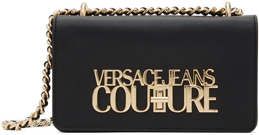 Versace Jeans Couture Black Logo Lock Crossbody Bag