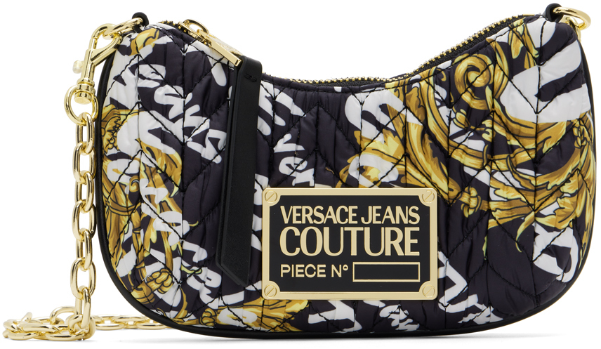 Versace Jeans Couture Black Mini Logo Brush Crunchy Shoulder Bag