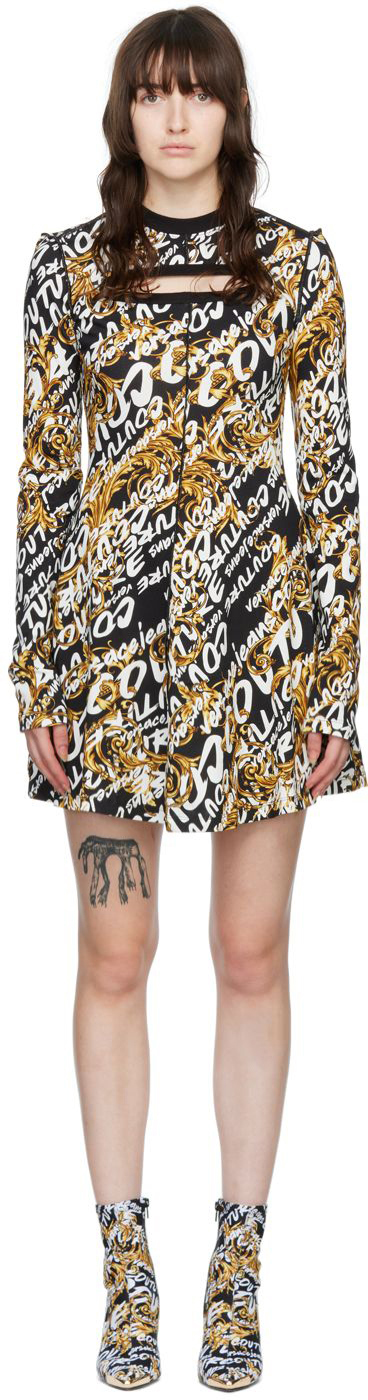 Versace Jeans Couture Savhed Dress With A Crew-up Of Long Hindrances And Sleeves Baroque Fantasy And All Over Women Versac In Eg89 899 + 948