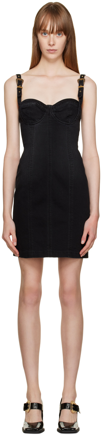 Black Denim Baroque Buckle Minidress