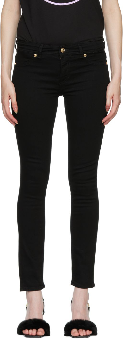 Shop Versace Jeans Couture Black Slim-fit Jeans In E909 Black Black