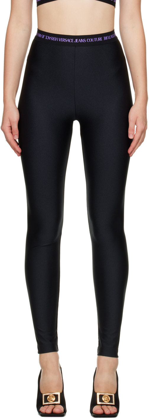 Black & Purple Elasticized Waistband Leggings by Versace Jeans Couture on  Sale