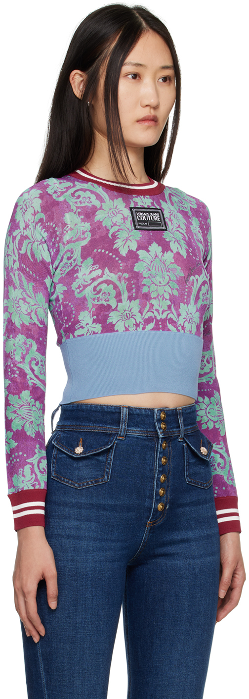 Versace Jeans Couture Multicolour Tapestry Long Sleeve T-shirt In E337 Ultraviolet