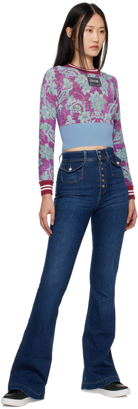 Versace Jeans Couture Multicolour Tapestry Long Sleeve T-shirt In E337 Ultraviolet