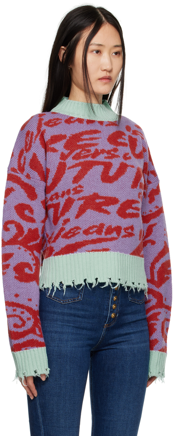 Versace Jeans Couture Intarsia-knit Logo Jumper In Epc8 311 Iris + 522