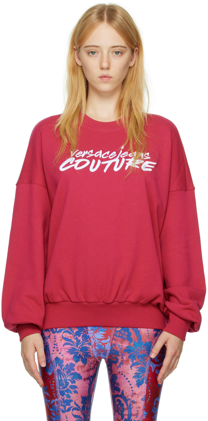 Versace Jeans Couture: Pink Embroidered Sweatshirt | SSENSE