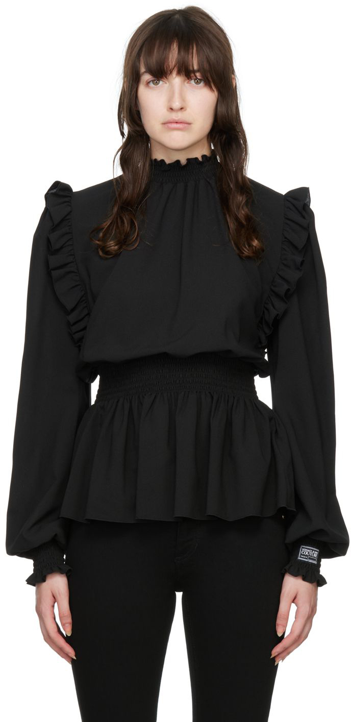 Versace Jeans Couture Black Shirred Blouse