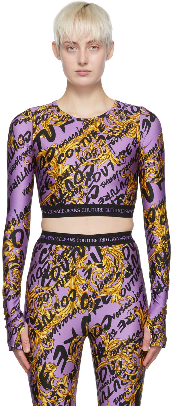 Versace Jeans Couture: Purple Nylon Long Sleeve T-Shirt | SSENSE