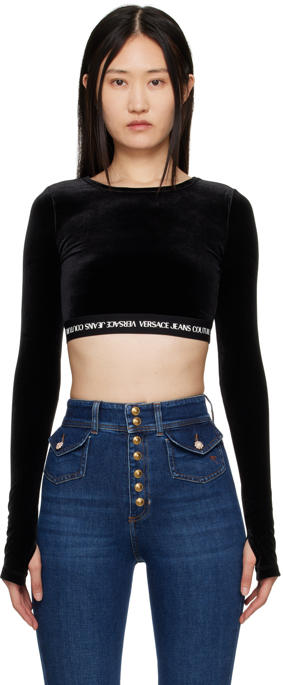 Versace Jeans Couture Black Cropped Long Sleeve T-Shirt