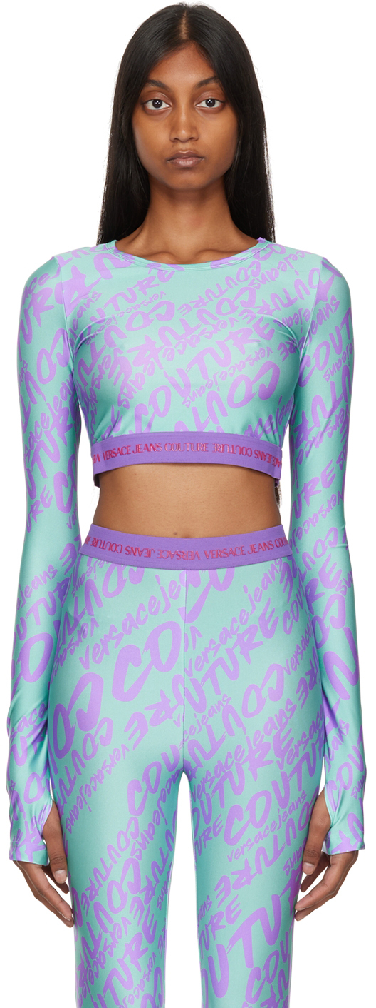 Versace Jeans Couture Green Cropped Long Sleeve T-shirt In E132 Seafoam