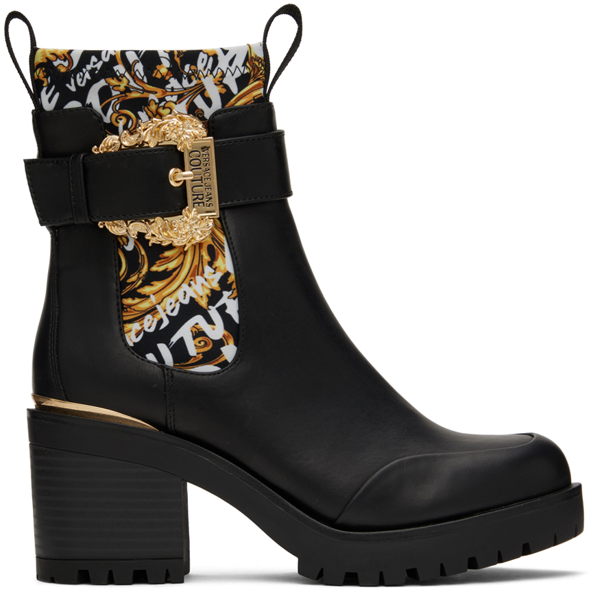 Versace Jeans Couture Black Leather Ankle Boots