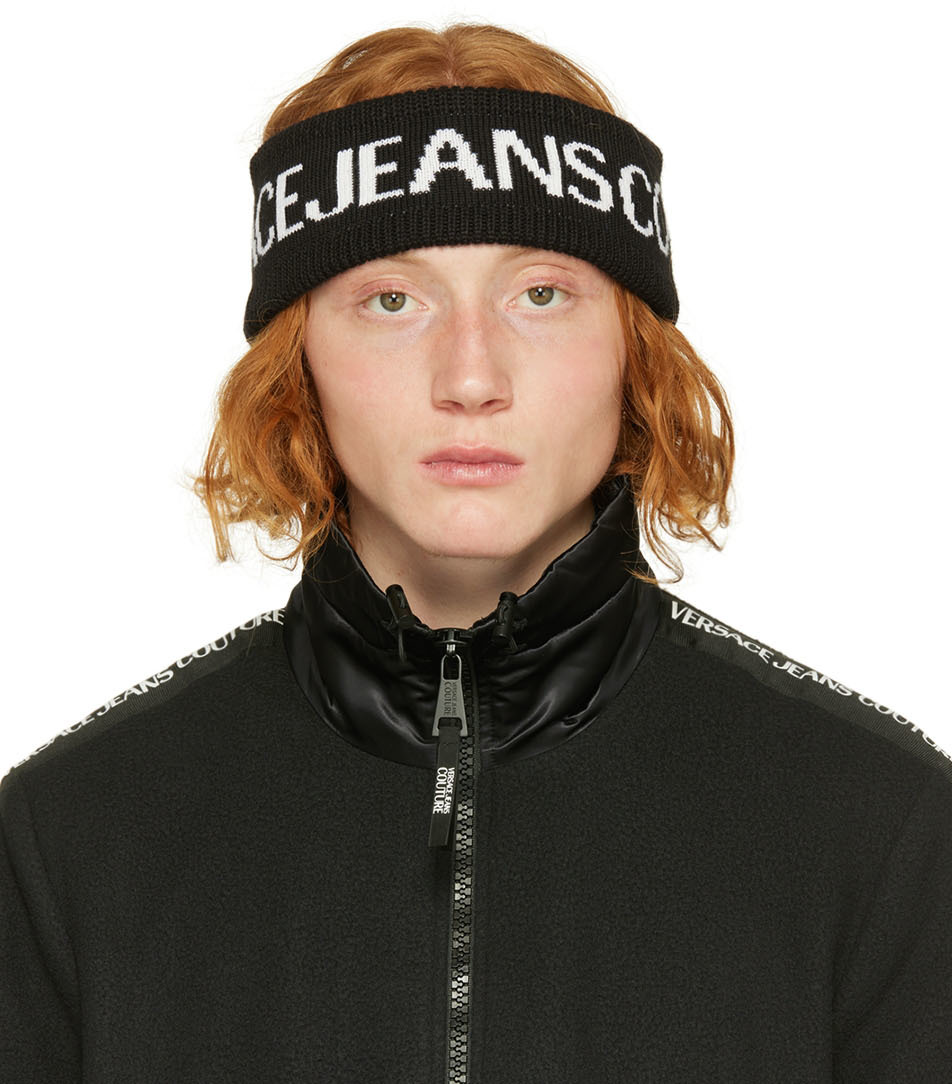 SSENSE Men Accessories Headwear Headbands Black & White Logo Headband 