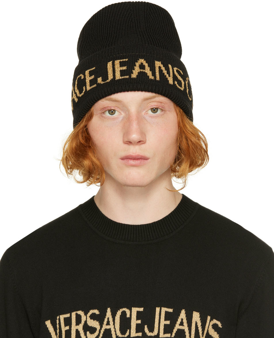 Homme Accessoires Chapeaux Bonnet en maille intarsia Laines Versace Jeans Couture pour homme en coloris Noir 