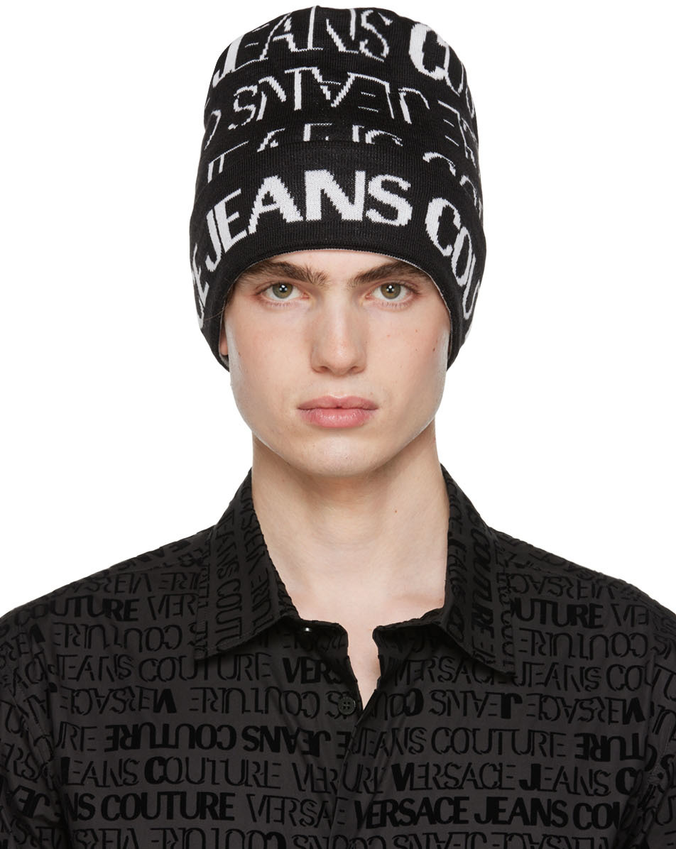 Versace Jeans Couture: Black & White Knit Beanie | SSENSE Canada