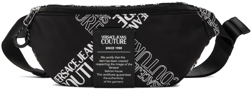Versace Jeans Couture All-over Logo-print Belt Bag In El01 Black/white
