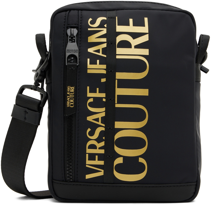Versace Jeans Couture Black Couture Messenger Bag In Eg89 Black/gold