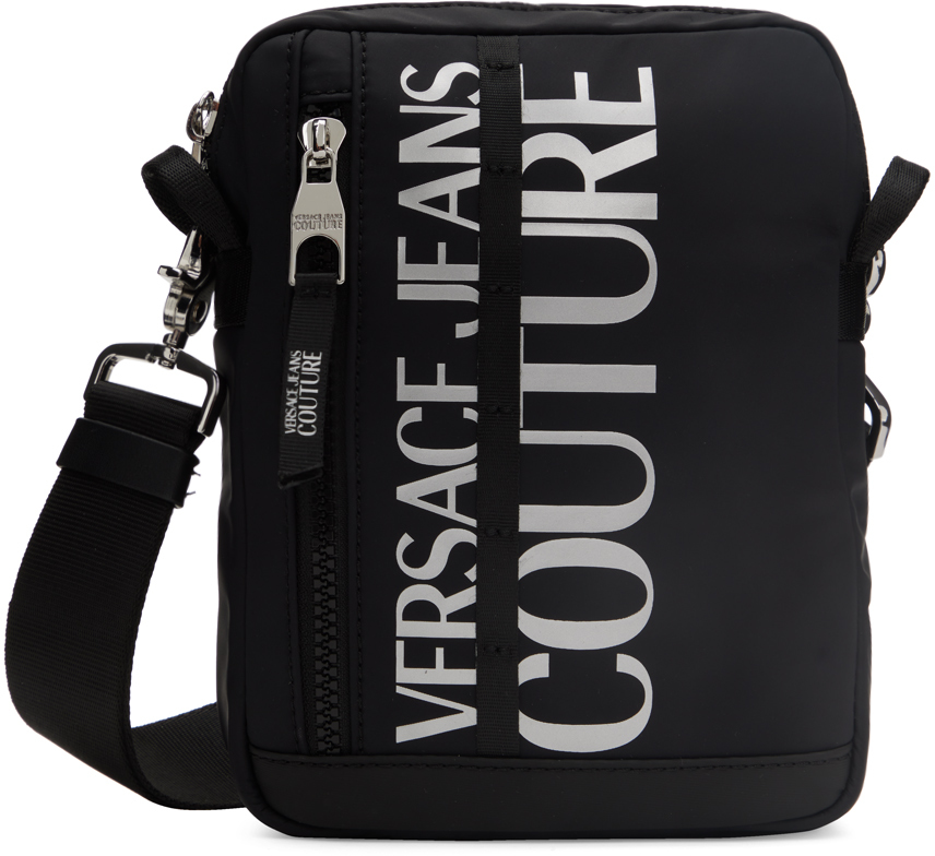 Versace Jeans Couture Denim All Over Logo Couture Messenger Bag in Black for Men Mens Bags Messenger bags 