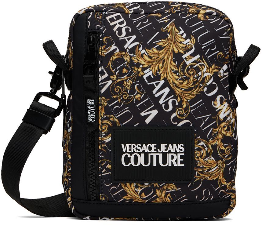 Versace Jeans Couture Satin Black & Gold Logo Bag for Men Mens Messenger bags Versace Jeans Couture Messenger bags 