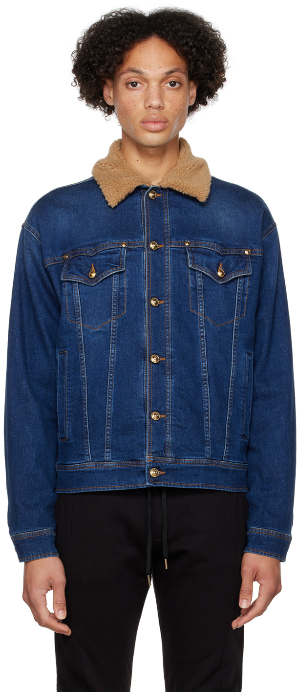 Versace Jeans Couture: Blue Piece Number Denim Jacket | SSENSE Canada