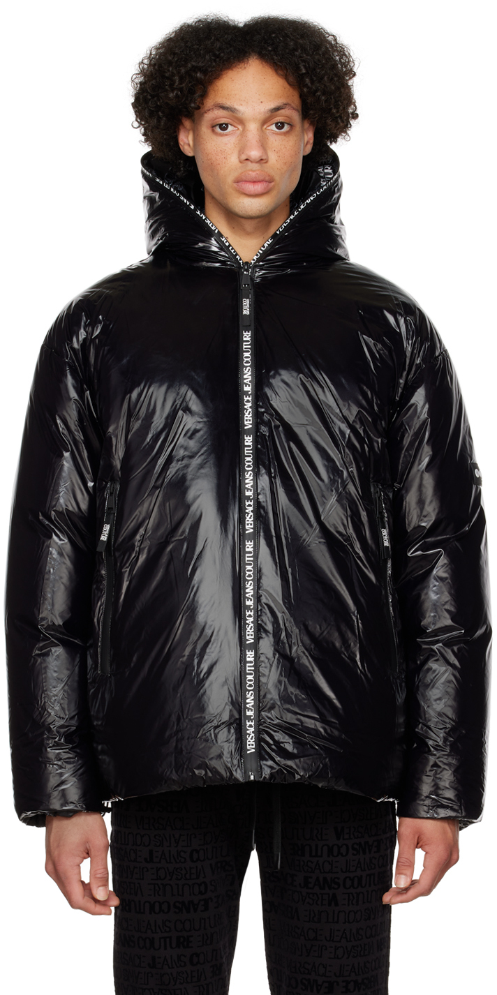 Versace Jeans Couture Black Coated Down Jacket In E899 Black
