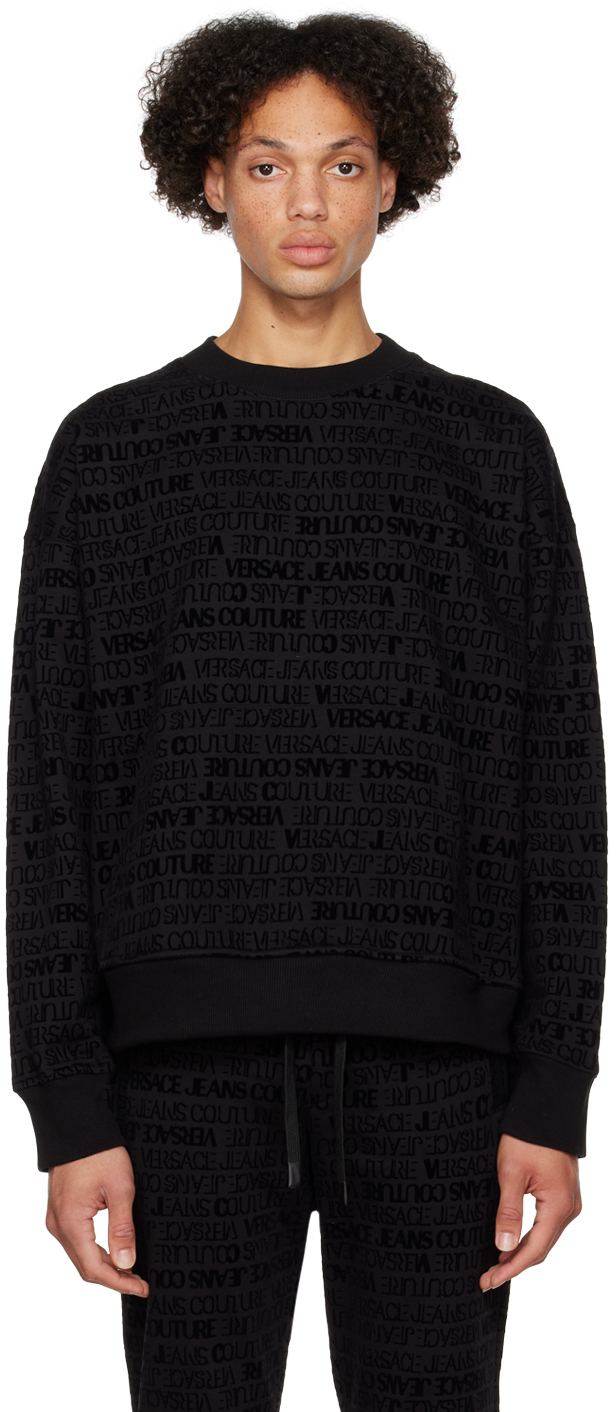 Versace Jeans Couture: Black Flocked Sweatshirt | SSENSE