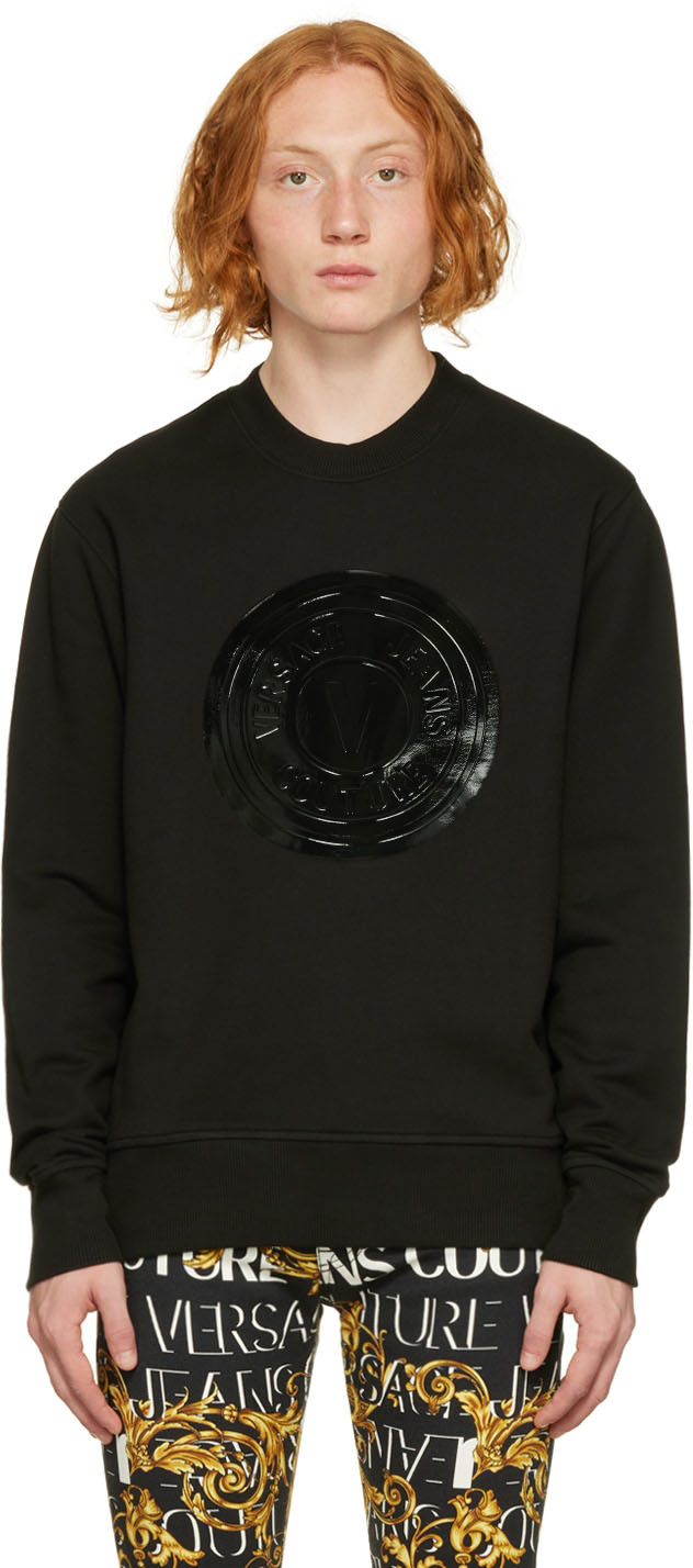 Versace Jeans Couture: Black V-Emblem Sweater