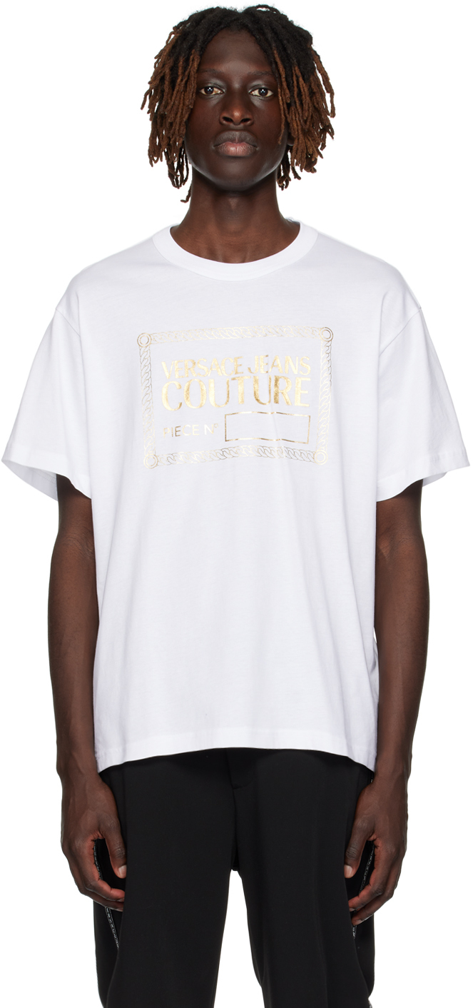 Versace Jeans Couture White Graphic T-shirt In Eg03 Whtgld