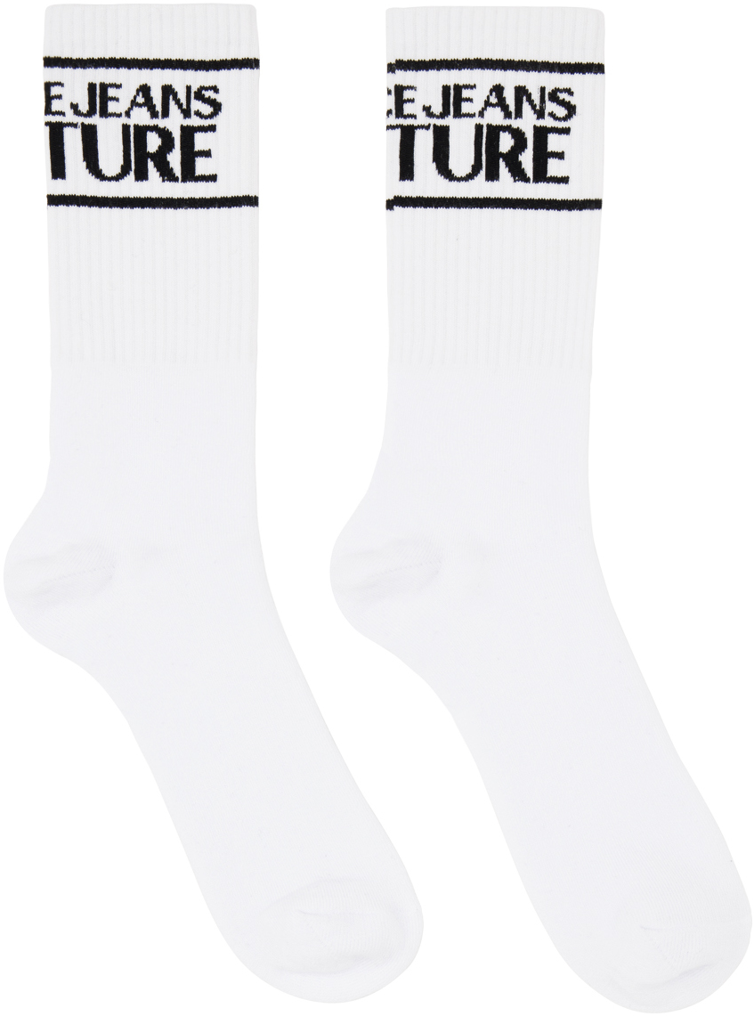 SSENSE Women Clothing Underwear Socks White & Black Logo Long Socks 
