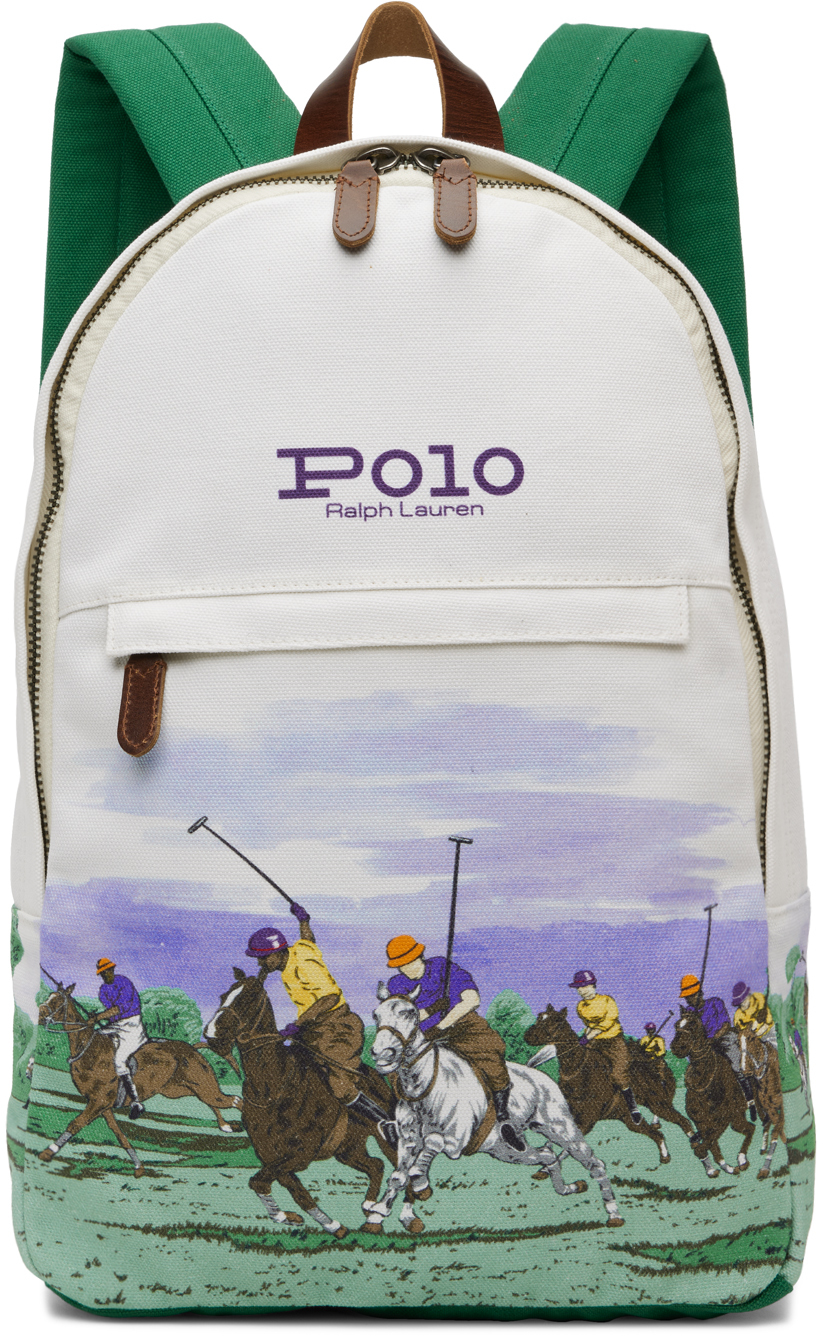 Polo Ralph Lauren White Equestrian-Print Backpack