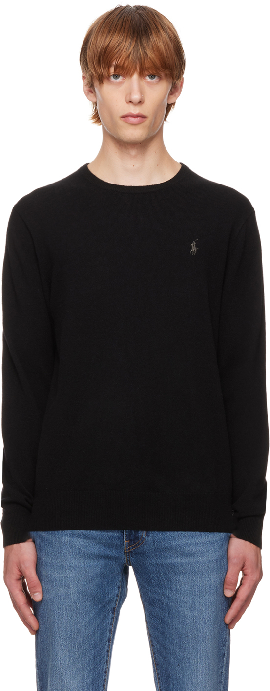 Polo Ralph Lauren: Black Embroidered Sweater | SSENSE